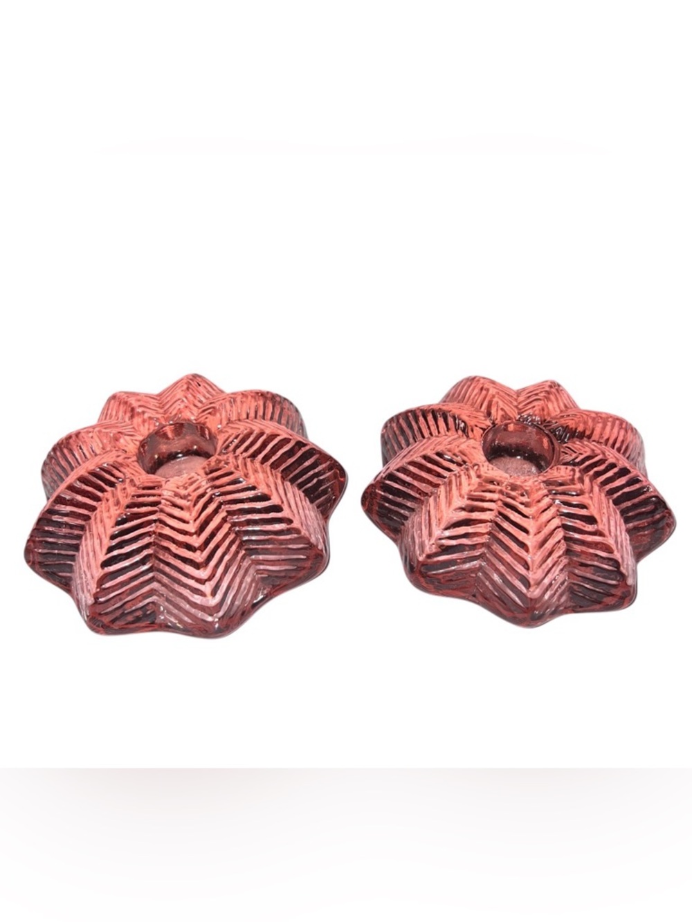 VTG Cranberry Glass Starburst Votive Holders Pr